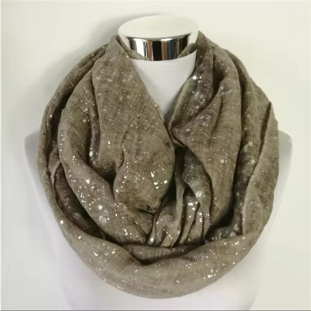 Metallic foil paint splatter print warm cotton infinity scarf shawl